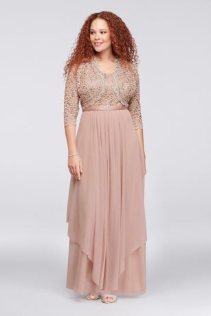 Sequin Lace and Chiffon Plus Size Bolero Dress | David's Bridal